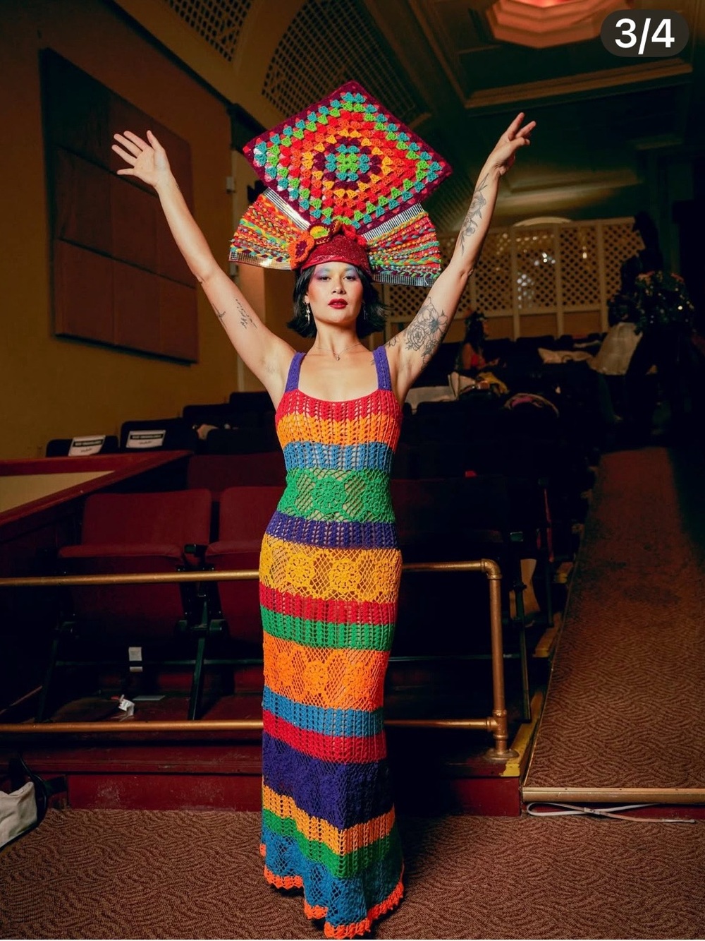 Multicolor Crochet Stripe Maxi Dress - Sleeveless Summer Knit - Picture 2 of 6